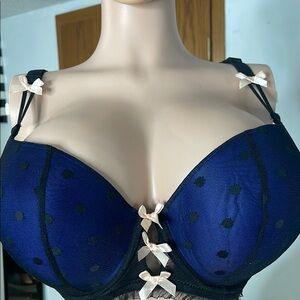 Elegant Blue and Black Polka Dot Bra